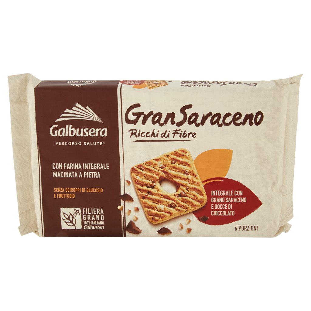 Galbusera Gransaraceno Ricchi di Fibre Integrale con Grano Saraceno e Gocce di Cioccolato 